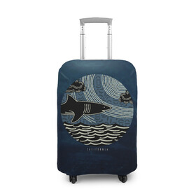 Чехол для чемодана 3D с принтом Акулы California Sharks в Кировске, 86% полиэфир, 14% спандекс | двустороннее нанесение принта, прорези для ручек и колес | shark | акула | волны | калифорния | море | океан