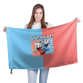 Флаг 3D с принтом CAPHEAD в Кировске, 100% полиэстер | плотность ткани — 95 г/м2, размер — 67 х 109 см. Принт наносится с одной стороны | caphead | cup | mugman | друг | капхейд | кружка | мугман