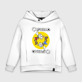 Детское худи Oversize хлопок с принтом СapheadMugman в Кировске, френч-терри — 70% хлопок, 30% полиэстер. Мягкий теплый начес внутри —100% хлопок | боковые карманы, эластичные манжеты и нижняя кромка, капюшон на магнитной кнопке | Тематика изображения на принте: caphead | cup | mugman | друг | капхед | капхейд | кружка | мугман