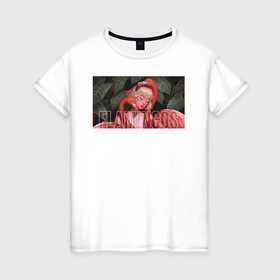 Женская футболка хлопок с принтом flamingos в Кировске, 100% хлопок | прямой крой, круглый вырез горловины, длина до линии бедер, слегка спущенное плечо | flamingo | птицы | розовый | фламинго