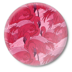 Значок с принтом розовые фламинго в Кировске,  металл | круглая форма, металлическая застежка в виде булавки | flamingo | птицы | розовый | фламинго