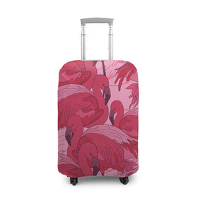 Чехол для чемодана 3D с принтом розовые фламинго в Кировске, 86% полиэфир, 14% спандекс | двустороннее нанесение принта, прорези для ручек и колес | flamingo | птицы | розовый | фламинго
