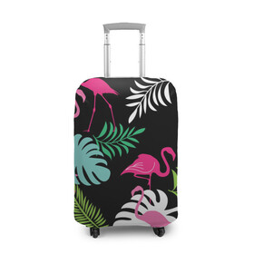 Чехол для чемодана 3D с принтом фламинго с цветами в Кировске, 86% полиэфир, 14% спандекс | двустороннее нанесение принта, прорези для ручек и колес | flamingo | птицы | розовый | фламинго