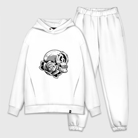 Мужской костюм хлопок OVERSIZE с принтом Череп с розой в Кировске,  |  | bone | dead | death | floral | flowers | horror | rose | skull | кости | розы | ужасы | хоррор | цветы | череп