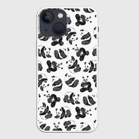 Чехол для iPhone 13 mini с принтом Акварельные панды паттерн в Кировске,  |  | art | black white | cute | funny panda | panda | pandas | pattern | watercolor | акварель | акварельный рисунок | арт | детский рисунок | маленькие панды | медведи | медвежата | милые панды | мишки | панда | пандочка | пандочки | узор