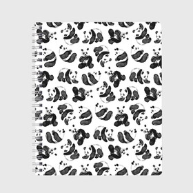 Тетрадь с принтом Акварельные панды паттерн в Кировске, 100% бумага | 48 листов, плотность листов — 60 г/м2, плотность картонной обложки — 250 г/м2. Листы скреплены сбоку удобной пружинной спиралью. Уголки страниц и обложки скругленные. Цвет линий — светло-серый
 | Тематика изображения на принте: art | black white | cute | funny panda | panda | pandas | pattern | watercolor | акварель | акварельный рисунок | арт | детский рисунок | маленькие панды | медведи | медвежата | милые панды | мишки | панда | пандочка | пандочки | узор