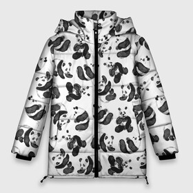 Женская зимняя куртка Oversize с принтом Акварельные панды паттерн в Кировске, верх — 100% полиэстер; подкладка — 100% полиэстер; утеплитель — 100% полиэстер | длина ниже бедра, силуэт Оверсайз. Есть воротник-стойка, отстегивающийся капюшон и ветрозащитная планка. 

Боковые карманы с листочкой на кнопках и внутренний карман на молнии | art | black white | cute | funny panda | panda | pandas | pattern | watercolor | акварель | акварельный рисунок | арт | детский рисунок | маленькие панды | медведи | медвежата | милые панды | мишки | панда | пандочка | пандочки | узор