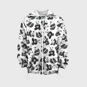 Детская куртка 3D с принтом Акварельные панды паттерн в Кировске, 100% полиэстер | застежка — молния, подол и капюшон оформлены резинкой с фиксаторами, по бокам — два кармана без застежек, один потайной карман на груди, плотность верхнего слоя — 90 г/м2; плотность флисового подклада — 260 г/м2 | art | black white | cute | funny panda | panda | pandas | pattern | watercolor | акварель | акварельный рисунок | арт | детский рисунок | маленькие панды | медведи | медвежата | милые панды | мишки | панда | пандочка | пандочки | узор