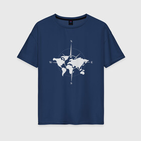 Женская футболка хлопок Oversize с принтом Карта Мира Компас  в Кировске, 100% хлопок | свободный крой, круглый ворот, спущенный рукав, длина до линии бедер
 | africa | afrika | australia | brazil | compas | earth | geraldic | planet | russia | usa | world map | астралия | африка | бразилия | геральдика | земля | континенты | планета | роза ветров | россия | страна | страны | сша