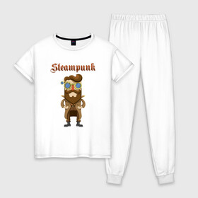 Женская пижама хлопок с принтом Стимпанк парень Steampunk boy (Z) в Кировске, 100% хлопок | брюки и футболка прямого кроя, без карманов, на брюках мягкая резинка на поясе и по низу штанин | steam punk | steamfest | steampunk | бойлерпанк | дизельпанк | клокпанк | маннерпанк | механика | научная фантастика | паро панк | паровой панк | паропанк | стим панк | стимпанк | стимпанк стиль | стимфест