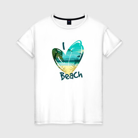 Женская футболка хлопок с принтом Love Beach в Кировске, 100% хлопок | прямой крой, круглый вырез горловины, длина до линии бедер, слегка спущенное плечо | любовь | море | пальма | пляж | сердце