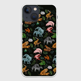 Чехол для iPhone 13 mini с принтом Дикие Звери Паттерн в Кировске,  |  | animals | зайцы | звери | зебры | кошки | лев | леопард | обезьяны | олени | природа | тигры | фламинго | цветы