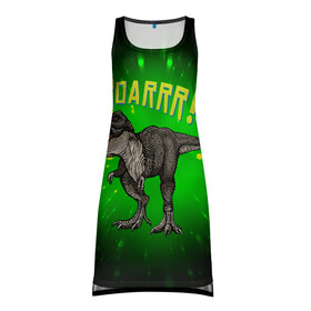 Платье-майка 3D с принтом Roarrr! Динозавр T-rex в Кировске, 100% полиэстер | полуприлегающий силуэт, широкие бретели, круглый вырез горловины, удлиненный подол сзади. | dino | dinosaur | roar | t rex | динозавр | роар | тирекс | трекс