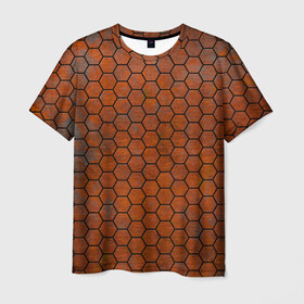 Мужская футболка 3D с принтом Ржавые Соты в Кировске, 100% полиэфир | прямой крой, круглый вырез горловины, длина до линии бедер | armor | hexagons | honeycombs | rusty | ржавчина | соты