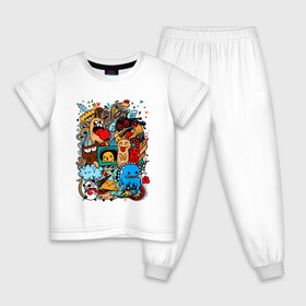 Детская пижама хлопок с принтом Doodle Monster Дудл (Z) в Кировске, 100% хлопок |  брюки и футболка прямого кроя, без карманов, на брюках мягкая резинка на поясе и по низу штанин
 | doodle | doodle monster | графи | граффити | дудл | дудлинг | дудлы монстрики | мульт | мультяшная | разноцветные монстрики
