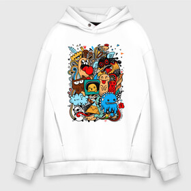 Мужское худи Oversize хлопок с принтом Doodle Monster | Дудл (Z) в Кировске, френч-терри — 70% хлопок, 30% полиэстер. Мягкий теплый начес внутри —100% хлопок | боковые карманы, эластичные манжеты и нижняя кромка, капюшон на магнитной кнопке | doodle | doodle monster | графи | граффити | дудл | дудлинг | дудлы монстрики | мульт | мультяшная | разноцветные монстрики