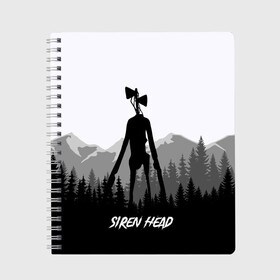 Тетрадь с принтом SIREN HEAD | DARK FOREST в Кировске, 100% бумага | 48 листов, плотность листов — 60 г/м2, плотность картонной обложки — 250 г/м2. Листы скреплены сбоку удобной пружинной спиралью. Уголки страниц и обложки скругленные. Цвет линий — светло-серый
 | Тематика изображения на принте: 6789 | cartoon | cat | dark | forest | foundation | head | monster | mountains | scp | siren | sirenhead | голова | горы | кот | лес | монстр | объект | объекты | сирена | сиреноголовый | фонд | чудище | чудовище