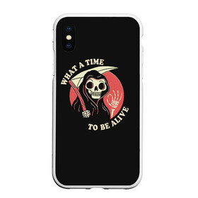 Чехол для iPhone XS Max матовый с принтом Friendly Grim Reaper в Кировске, Силикон | Область печати: задняя сторона чехла, без боковых панелей | a | alive | be | friendly | grrim | ok | reaper | time | to | what | дружелюбная | жнец | косой | ок | с | старуха