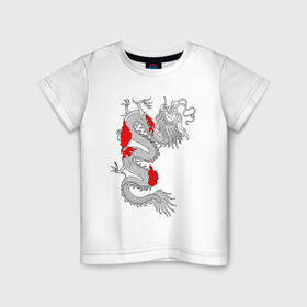 Детская футболка хлопок с принтом Японский Дракон в Кировске, 100% хлопок | круглый вырез горловины, полуприлегающий силуэт, длина до линии бедер | akatsuki | beast | dragon | акацуки | дракон | животные | зверь | змей | когти | облако | огонь | узор | чб | японский