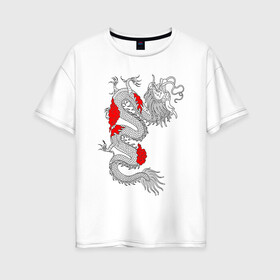Женская футболка хлопок Oversize с принтом Японский Дракон в Кировске, 100% хлопок | свободный крой, круглый ворот, спущенный рукав, длина до линии бедер
 | akatsuki | beast | dragon | акацуки | дракон | животные | зверь | змей | когти | облако | огонь | узор | чб | японский