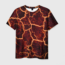 Мужская футболка 3D с принтом Лава в Кировске, 100% полиэфир | прямой крой, круглый вырез горловины, длина до линии бедер | лава | огонь | пламя | разлом | текстура | трещины