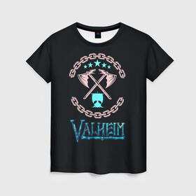 Женская футболка 3D с принтом Valheim лого и цепи в Кировске, 100% полиэфир ( синтетическое хлопкоподобное полотно) | прямой крой, круглый вырез горловины, длина до линии бедер | fantasy | mmo | valheim | valve | валхейм | вальхейм | викинги | выживалка | игра | королевская битва | ммо | ролевая игра | фэнтази