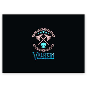 Поздравительная открытка с принтом Valheim лого и цепи в Кировске, 100% бумага | плотность бумаги 280 г/м2, матовая, на обратной стороне линовка и место для марки
 | Тематика изображения на принте: fantasy | mmo | valheim | valve | валхейм | вальхейм | викинги | выживалка | игра | королевская битва | ммо | ролевая игра | фэнтази
