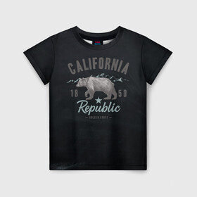 Детская футболка 3D с принтом California republic в Кировске, 100% гипоаллергенный полиэфир | прямой крой, круглый вырез горловины, длина до линии бедер, чуть спущенное плечо, ткань немного тянется | bear | california | republic | state | калифорния | медведь | республика