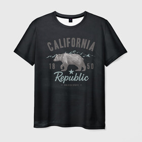 Мужская футболка 3D с принтом California republic в Кировске, 100% полиэфир | прямой крой, круглый вырез горловины, длина до линии бедер | Тематика изображения на принте: bear | california | republic | state | калифорния | медведь | республика