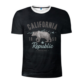 Мужская футболка 3D спортивная с принтом California republic в Кировске, 100% полиэстер с улучшенными характеристиками | приталенный силуэт, круглая горловина, широкие плечи, сужается к линии бедра | Тематика изображения на принте: bear | california | republic | state | калифорния | медведь | республика
