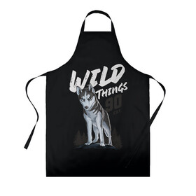 Фартук 3D с принтом Wild Things в Кировске, 100% полиэстер | общий размер — 65 х 85 см, ширина нагрудника — 26 см, горловина — 53 см, длина завязок — 54 см, общий обхват в поясе — 173 см. Принт на завязках и на горловине наносится с двух сторон, на основной части фартука — только с внешней стороны | wolf | волк | лес | пес | север | собака | хаски