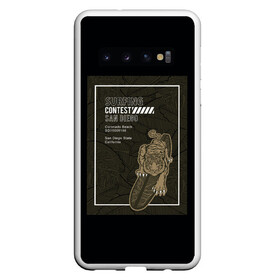 Чехол для Samsung Galaxy S10 с принтом Тигр на серфинге в Кировске, Силикон | Область печати: задняя сторона чехла, без боковых панелей | большая кошка | джунгли | отдых | полосатый | серфинг | тигр | тигрица | хищник