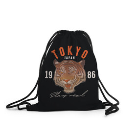 Рюкзак-мешок 3D с принтом Tokyo Tiger Japan в Кировске, 100% полиэстер | плотность ткани — 200 г/м2, размер — 35 х 45 см; лямки — толстые шнурки, застежка на шнуровке, без карманов и подкладки | japan | tokyo | большая кошка | полосатый | тигр | тигрица | токио | хищник