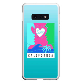 Чехол для Samsung S10E с принтом CALIFORNIA SURF в Кировске, Силикон | Область печати: задняя сторона чехла, без боковых панелей | Тематика изображения на принте: california | love | surf | влюбленные | закат | калифорния | любовь | море | пальма