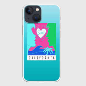 Чехол для iPhone 13 mini с принтом CALIFORNIA SURF в Кировске,  |  | Тематика изображения на принте: california | love | surf | влюбленные | закат | калифорния | любовь | море | пальма