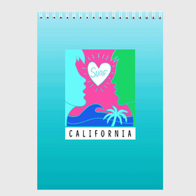 Скетчбук с принтом CALIFORNIA SURF в Кировске, 100% бумага
 | 48 листов, плотность листов — 100 г/м2, плотность картонной обложки — 250 г/м2. Листы скреплены сверху удобной пружинной спиралью | california | love | surf | влюбленные | закат | калифорния | любовь | море | пальма