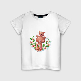 Детская футболка хлопок с принтом Веселые медведи милашки в Кировске, 100% хлопок | круглый вырез горловины, полуприлегающий силуэт, длина до линии бедер | Тематика изображения на принте: веселые | животные | малышка | медведи | медвежонок | милашка | мультяшка