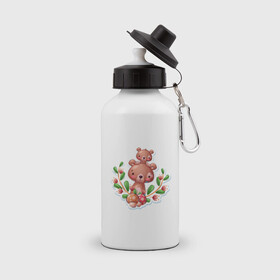Бутылка спортивная с принтом Веселые медведи милашки в Кировске, металл | емкость — 500 мл, в комплекте две пластиковые крышки и карабин для крепления | веселые | животные | малышка | медведи | медвежонок | милашка | мультяшка