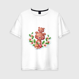 Женская футболка хлопок Oversize с принтом Веселые медведи милашки в Кировске, 100% хлопок | свободный крой, круглый ворот, спущенный рукав, длина до линии бедер
 | Тематика изображения на принте: веселые | животные | малышка | медведи | медвежонок | милашка | мультяшка
