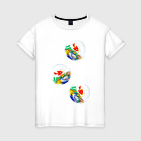 Женская футболка хлопок с принтом Рыбаку на заметку в Кировске, 100% хлопок | прямой крой, круглый вырез горловины, длина до линии бедер, слегка спущенное плечо | аквариум | вода | раба | шар