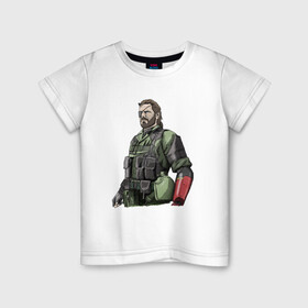 Детская футболка хлопок с принтом Солид Снейк в Кировске, 100% хлопок | круглый вырез горловины, полуприлегающий силуэт, длина до линии бедер | metal gear | solid snake | военный | солид снейк