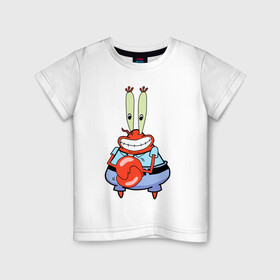 Детская футболка хлопок с принтом Мистер Крабс в Кировске, 100% хлопок | круглый вырез горловины, полуприлегающий силуэт, длина до линии бедер | mister crabs | sponge bob | губка боб | мистер крабс