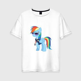 Женская футболка хлопок Oversize с принтом Pony - Rainbow Dash в Кировске, 100% хлопок | свободный крой, круглый ворот, спущенный рукав, длина до линии бедер
 | applejack | friendship | mylittlepony | rainbow dash | twilight sparkle | waifu | вайфу | дружба это магия | кони | моя маленькая пони | мультфильм | пони | радуга | ренбоу деш | эплджек