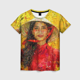 Женская футболка 3D с принтом Вьетнам в Кировске, 100% полиэфир ( синтетическое хлопкоподобное полотно) | прямой крой, круглый вырез горловины, длина до линии бедер | вьетнам | девушка | лето | молодежное | пестрое | позитив