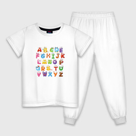 Детская пижама хлопок с принтом Английский Алфавит в Кировске, 100% хлопок |  брюки и футболка прямого кроя, без карманов, на брюках мягкая резинка на поясе и по низу штанин
 | алфавит | английский алфавит | буквы | буквы с глазами | красочные буквы | персонажи