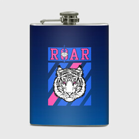 Фляга с принтом Roar Tiger в Кировске, металлический корпус | емкость 0,22 л, размер 125 х 94 мм. Виниловая наклейка запечатывается полностью | roar | большая кошка | полосатый | тигр | тигрица | хищник