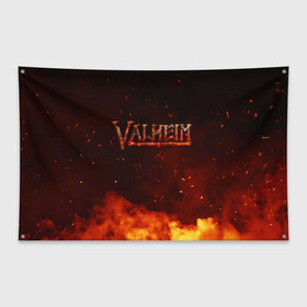 Флаг-баннер с принтом Valheim огненный лого в Кировске, 100% полиэстер | размер 67 х 109 см, плотность ткани — 95 г/м2; по краям флага есть четыре люверса для крепления | fantasy | mmo | valheim | valve | валхейм | вальхейм | викинги | выживалка | игра | королевская битва | ммо | ролевая игра | фэнтази