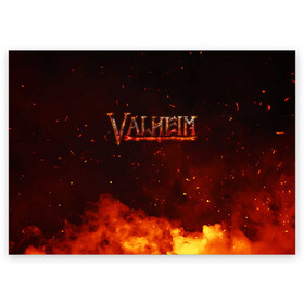 Поздравительная открытка с принтом Valheim огненный лого в Кировске, 100% бумага | плотность бумаги 280 г/м2, матовая, на обратной стороне линовка и место для марки
 | Тематика изображения на принте: fantasy | mmo | valheim | valve | валхейм | вальхейм | викинги | выживалка | игра | королевская битва | ммо | ролевая игра | фэнтази