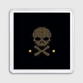 Магнит 55*55 с принтом Пиратский через из золота в Кировске, Пластик | Размер: 65*65 мм; Размер печати: 55*55 мм | hell | skull | ад | скелет | ужасы | череп | черепушка
