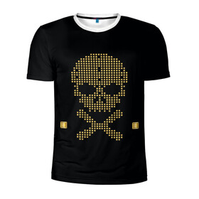 Мужская футболка 3D спортивная с принтом Пиратский через из золота в Кировске, 100% полиэстер с улучшенными характеристиками | приталенный силуэт, круглая горловина, широкие плечи, сужается к линии бедра | hell | skull | ад | скелет | ужасы | череп | черепушка